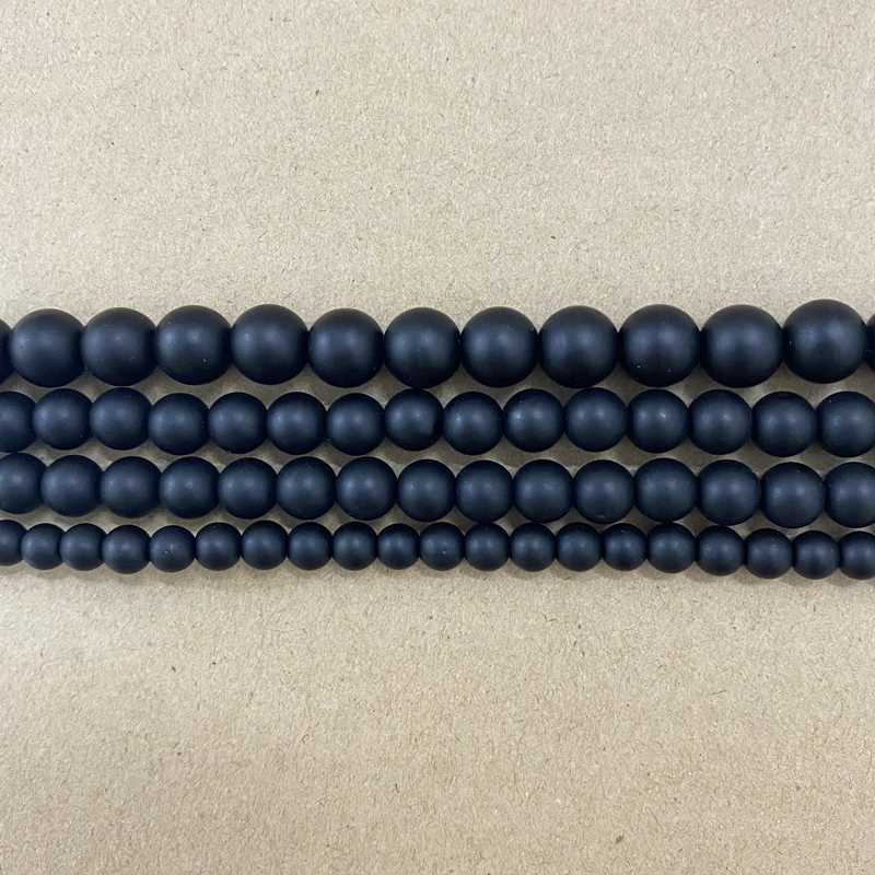 AAAA Quality Black Polish Matte Onyx Agate Round Beads 15\