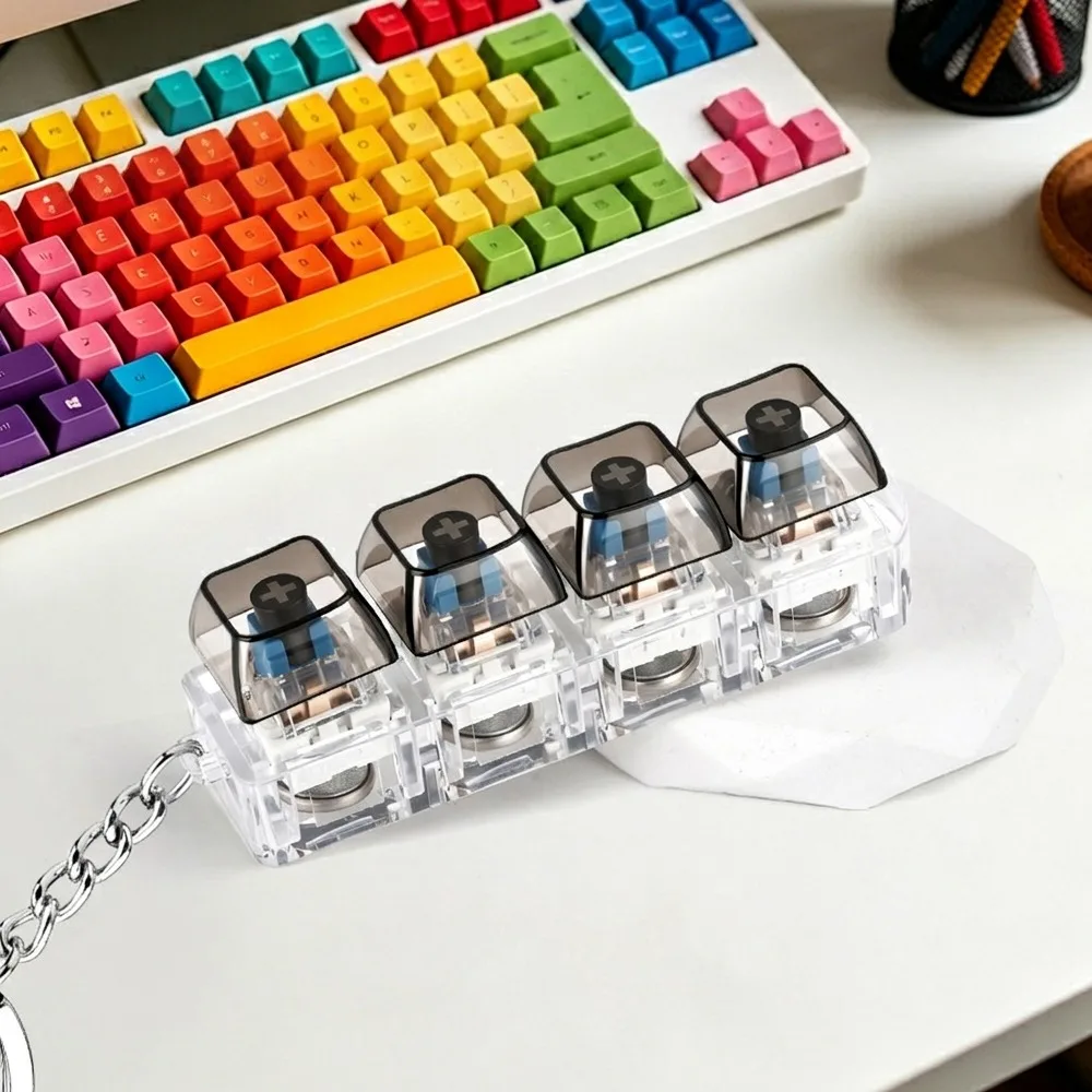 4 Keys LED Keyboard Keychain Transparent with LED Light Mechanical Switch Keyboard Novelty Crisp Clicky Press Feeling