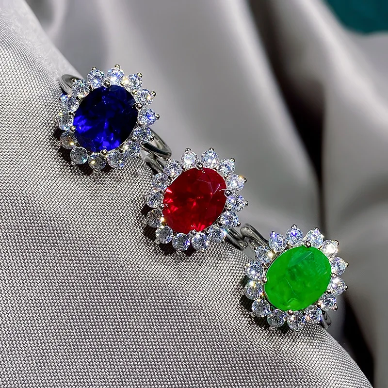 European and American style retro color treasure style noble princess S925 silver ring main stone 8 * 10 women's ring