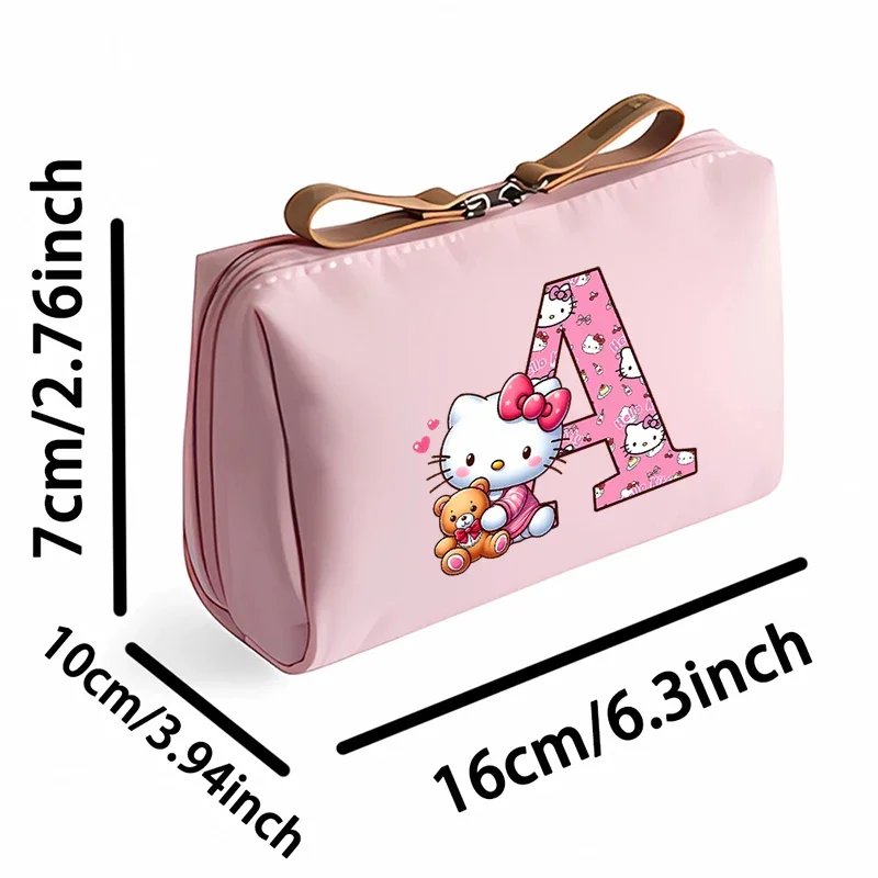 حقيبة مستحضرات التجميل سانريو هالو كيتي رسالة A-Z مطبوعة للنساء حقائب مكياج بلون سادة حقيبة أدوات الزينة مقاومة للماء حقيبة يد بسحاب للسفر
