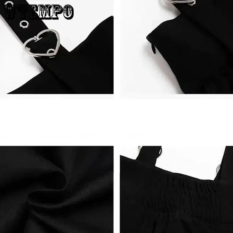 WTEMPO Vintage Women Gothic Punk Lolita Skirts Casual High Waist Black Harajuku Suspender Skirt Girls Y2K Mini Skirts Streetwear