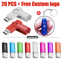 20PCS/lot USB Flash Drive Pen Drive 64GB 32GB 16GB 8GB Pendrive Cle Mini Metal USB Stick 1GB 2GB 4GB Custom Gift Memory Sticks
