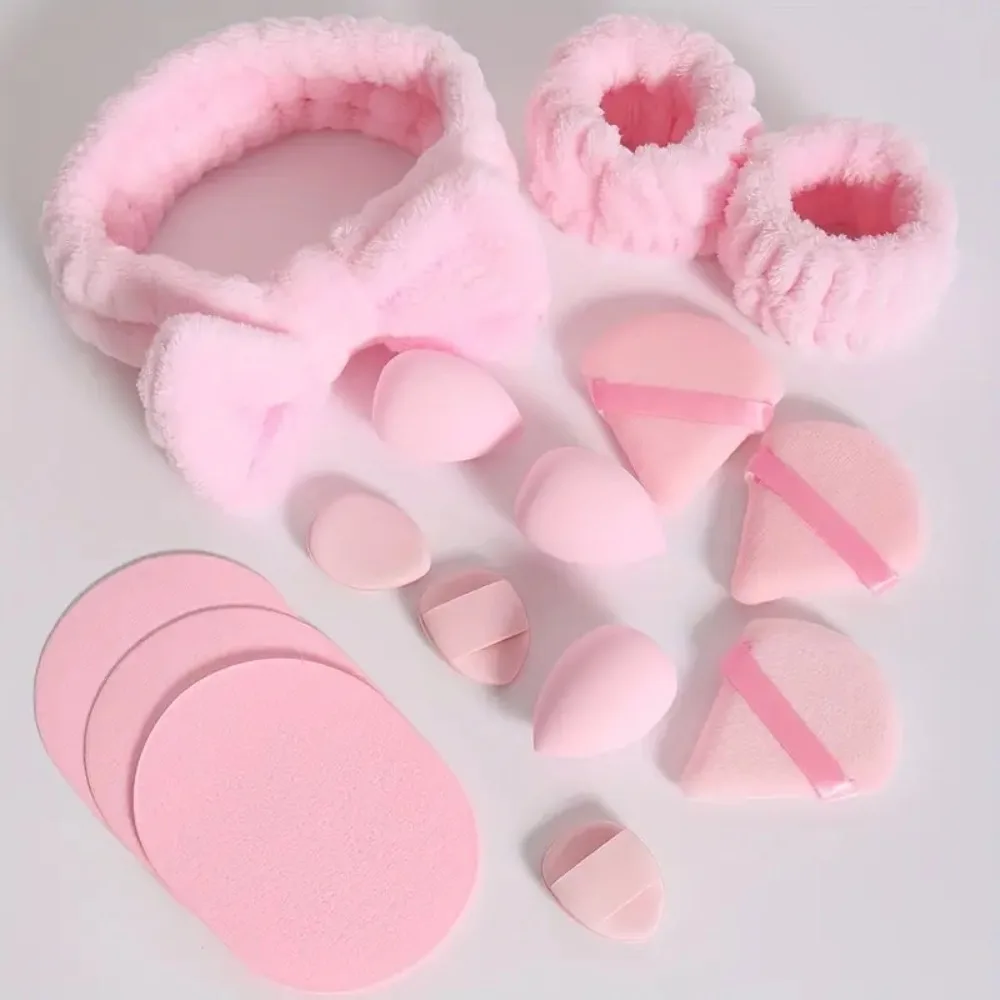 15 pz Coral Fleece Spa Fascia Polsino Set Antiscivolo Cura Della Pelle Trucco Soffio di Polvere Riutilizzabile Viso Accessori di Bellezza