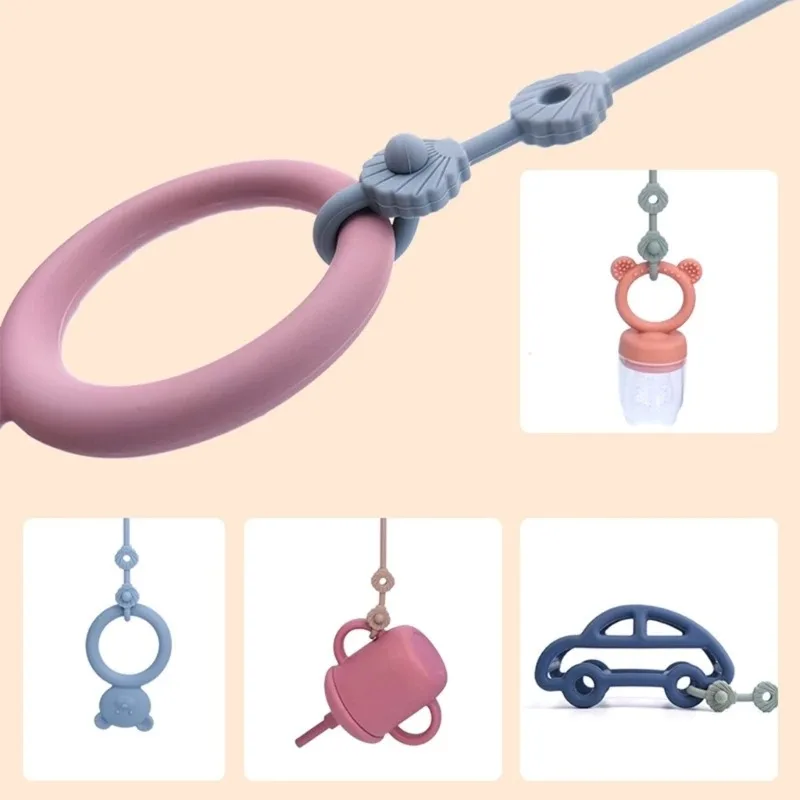 Silicone Pacifier Chain Clip with Safety Straps for Stroller, Highchair & Car Seat - Adjustable Length, Durable Baby Pacifier