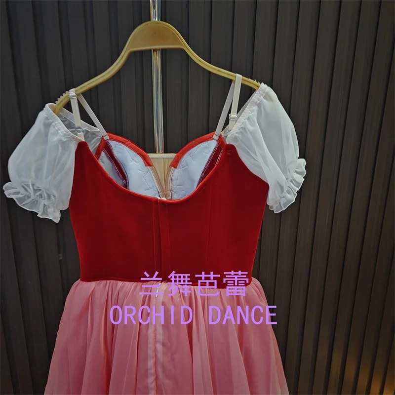 Costumi professionali economici per ragazze, danza classica per adulti, costumi da spettacolo teatrale, tutù da ballo romantico rosso lungo in velluto