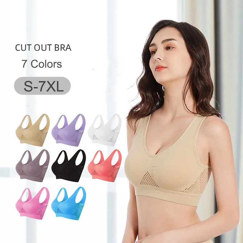 Sexy Bra for Women Bralette Breathable Underwear Plus Size Seamless Hollowed Out Mesh One Piece Thin Sports Yoga Bras Lingeries