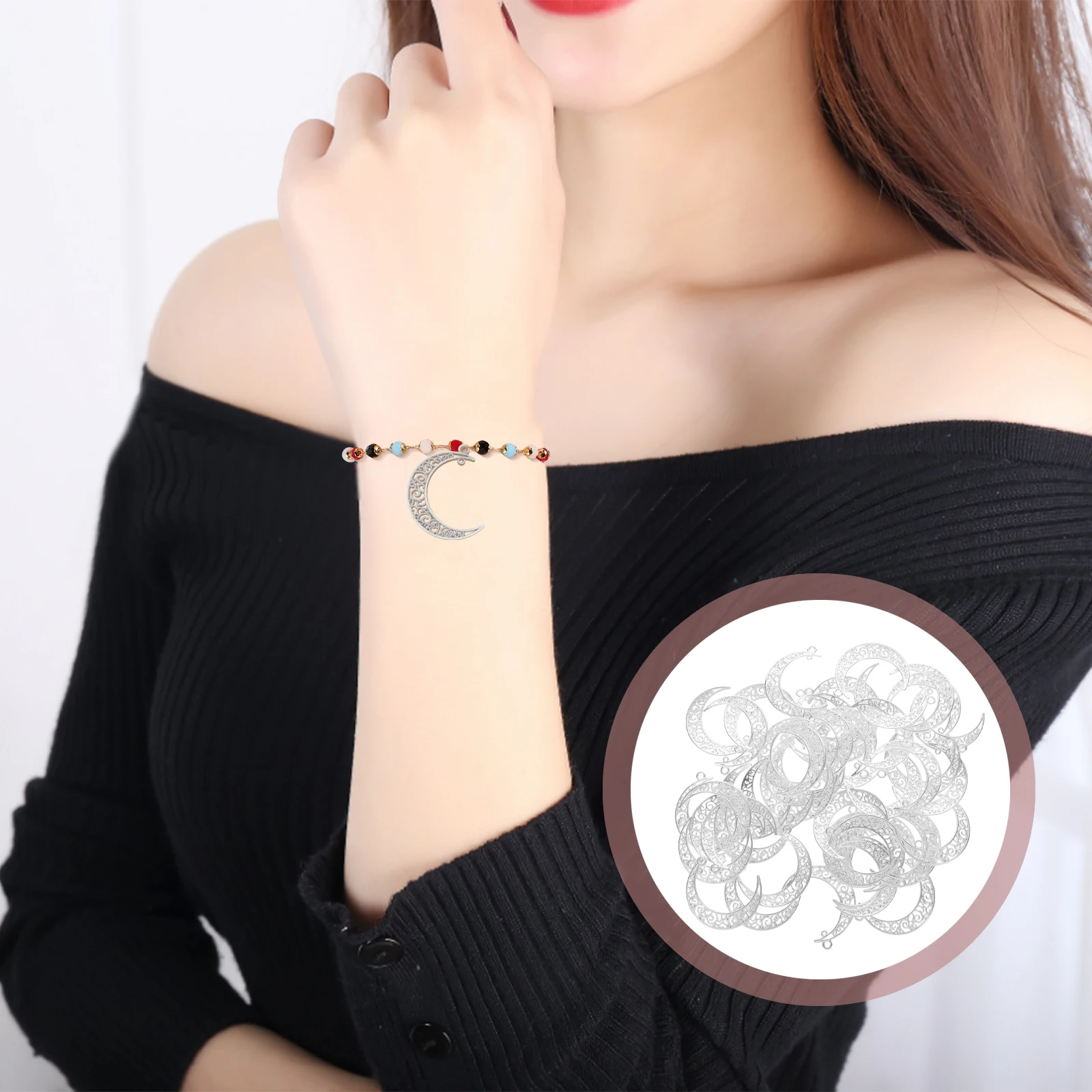 

50 Pcs Moon Pendant Jewelry Earring Charm Making Amulet Crescent Accessories Zinc Alloy Pendants Bracelet Charms Dangle Finding
