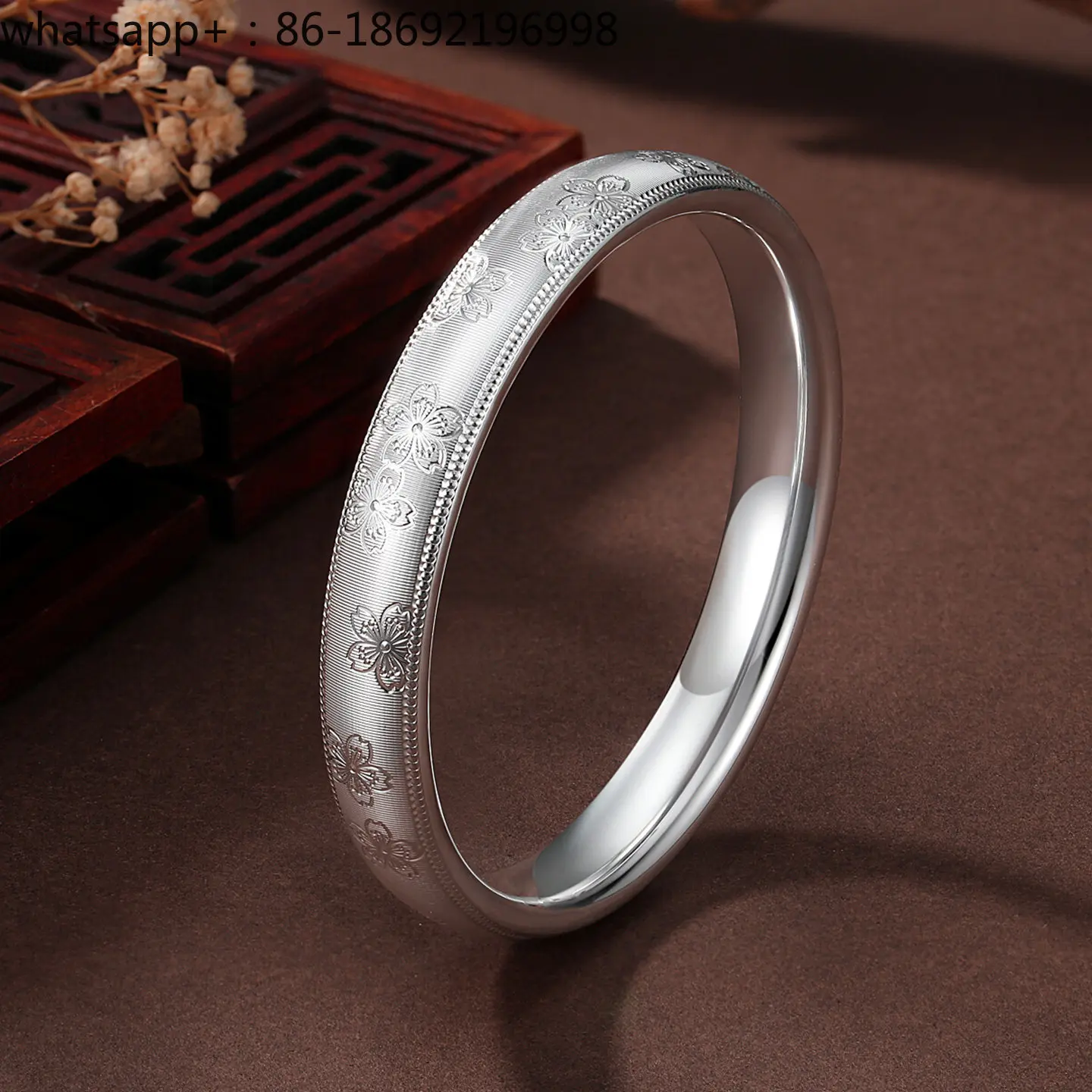 Foot Silver 9999 Silver Bracelet Women's Tire Bracelet Closed Hollow Wide Plum Blossom Silver Bracelet
