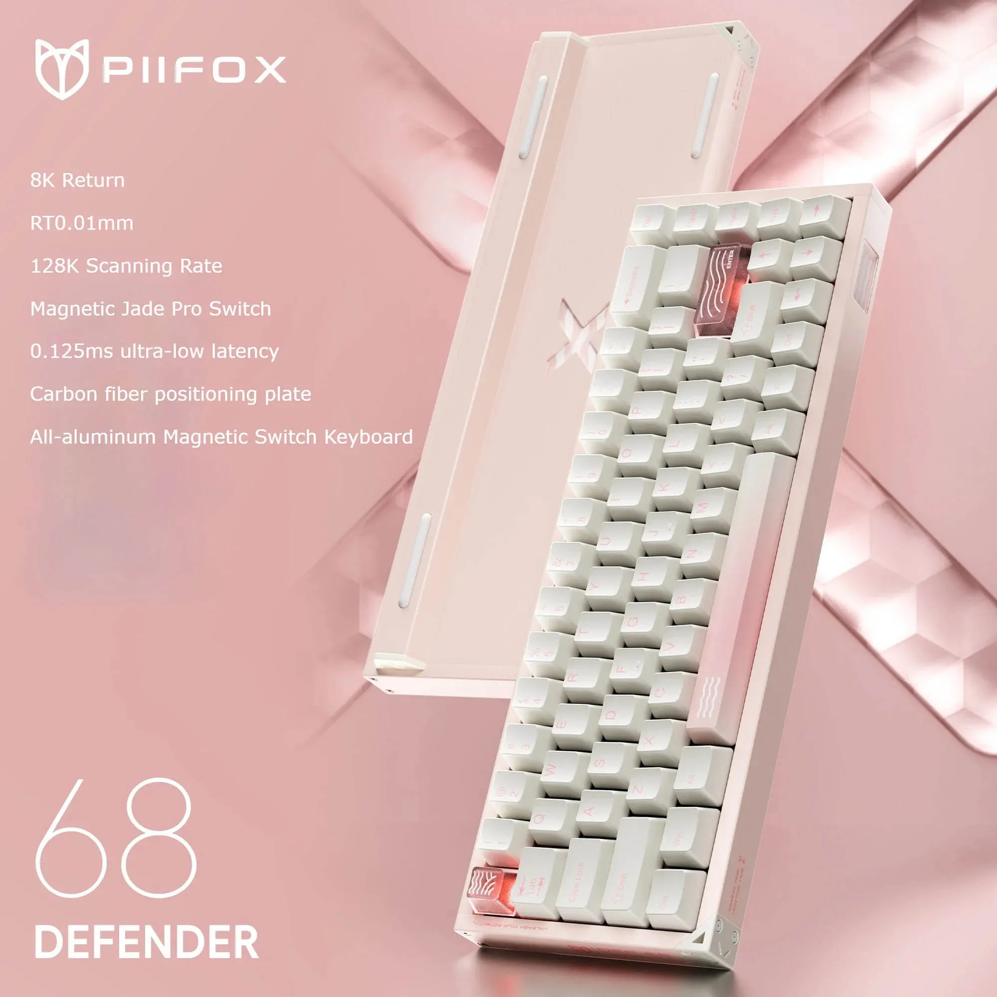 

PIIFOX DEF68 Магнитная клавиатура из алюминиевого сплава Проводная с низкой задержкой RT0.01 8K Частота возврата HIFI Custom Gaming Defender 68 Клавиатура