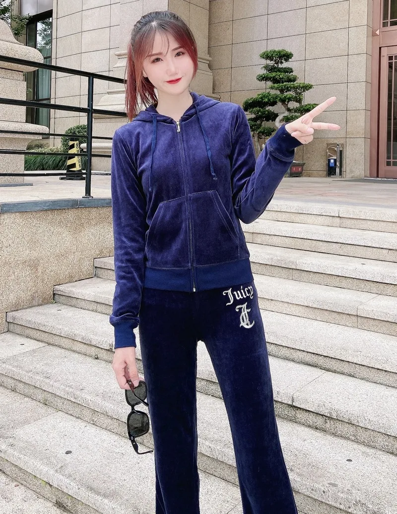 Traje deportivo de terciopelo para mujer, sudadera tipo cárdigan, estilo primavera y otoño, pantalones micro acampanados con capucha y corte ajustado.