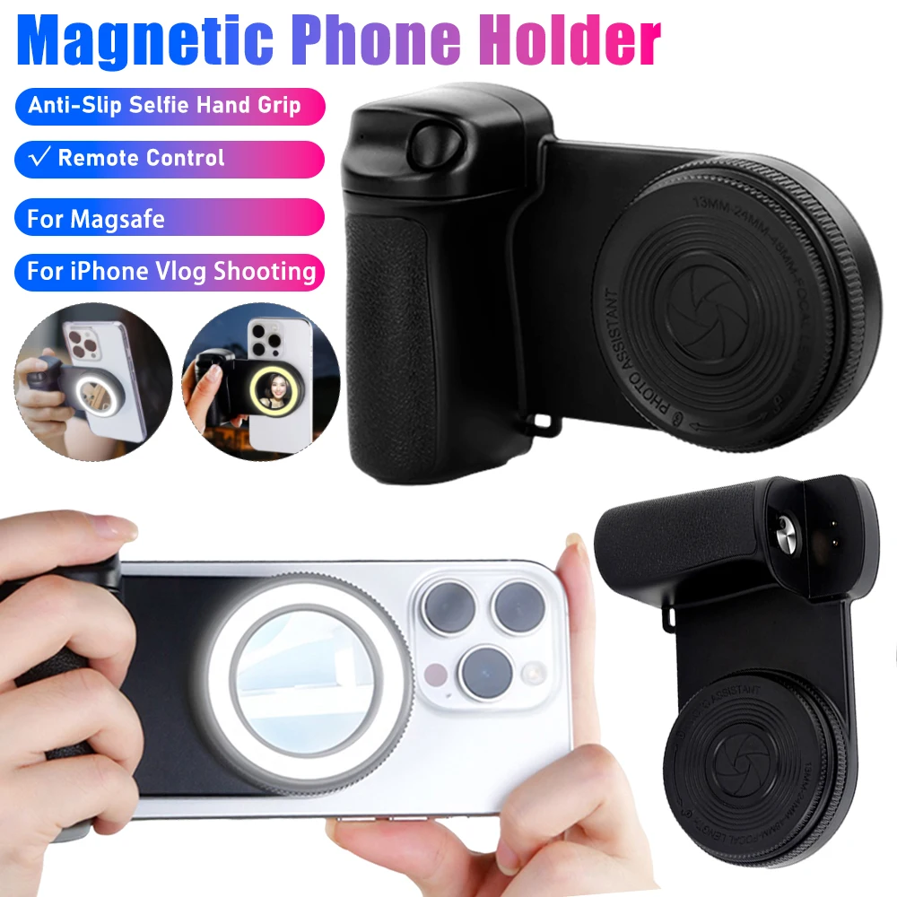 Magnetic Handle Grip With Fill Light For Magsafe Anti-Slip Smart Phone Bracket Camera Selfie Bluetooth Remote Shutter For iPhone