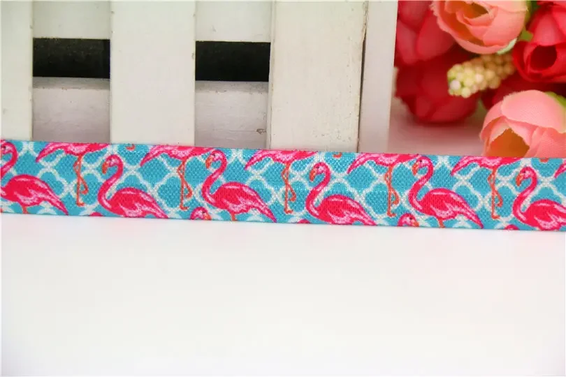 DHK 5/8''  Flamingo Quatrefoil Printed Fold Elastic FOE Headband Headwear Hairband Decoration Sewing OEM S601