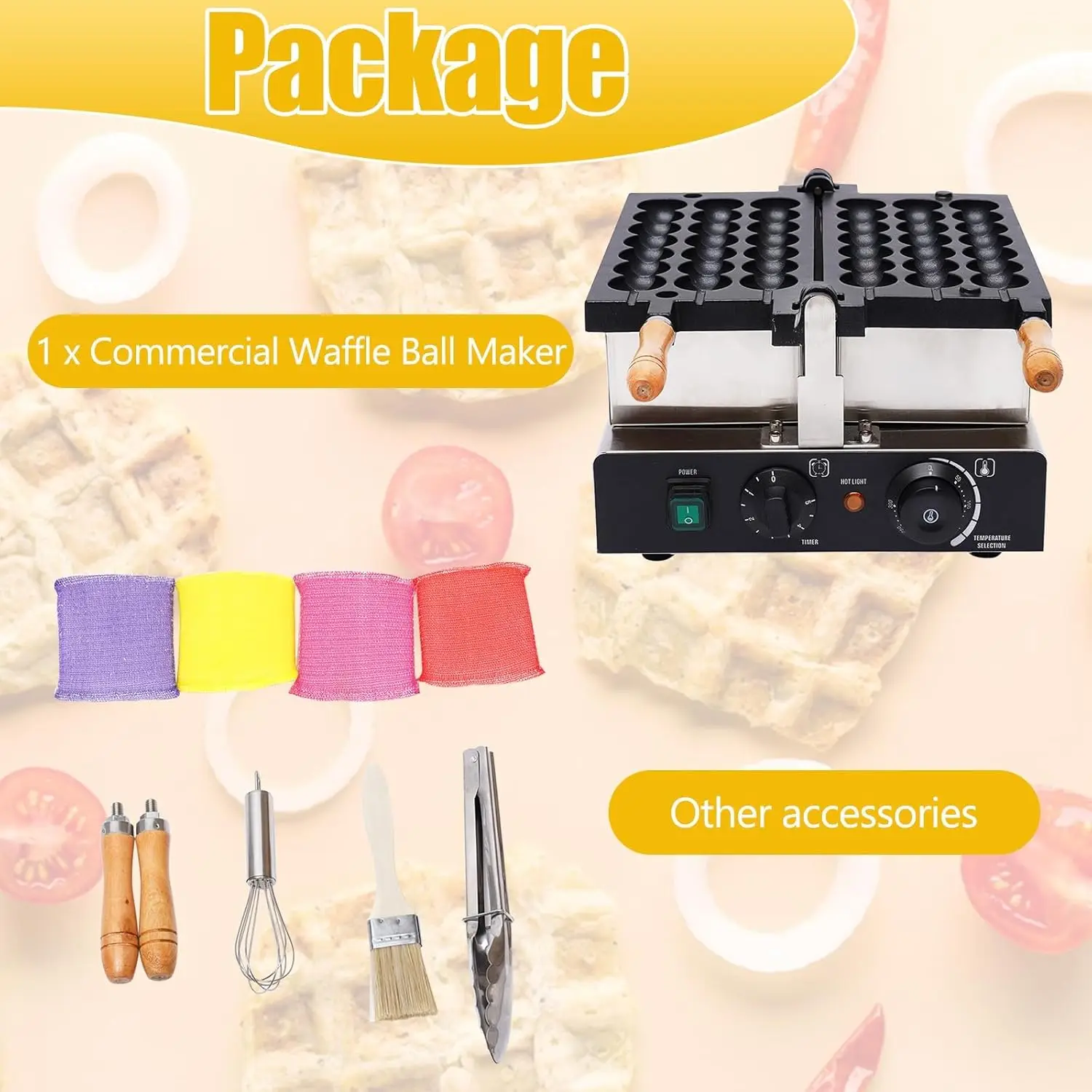 42 قطعة صانع كرات الوافل التجارية، 1600 واط غير لاصق الكهربائية فقاعة سيخ آلة كرة الوافل الفولاذ المقاوم للصدأ الدورية الهراء أماه