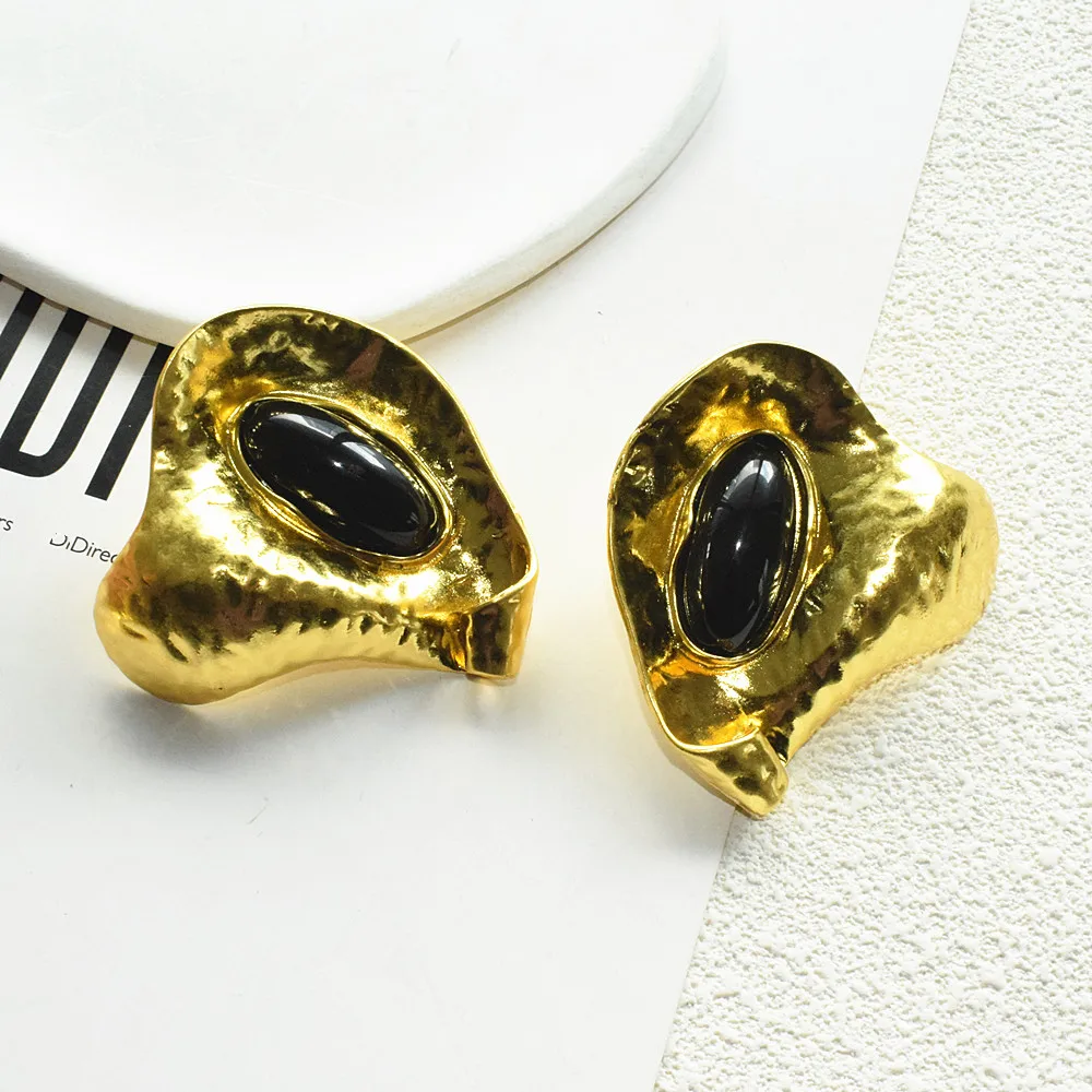 Übertriebene Metalllegierung mit großem Stein, geometrische baumelnde Ohrringe für Frauen, Modeschmuck, Persönlichkeit, Statement-Accessoires – Detail 6