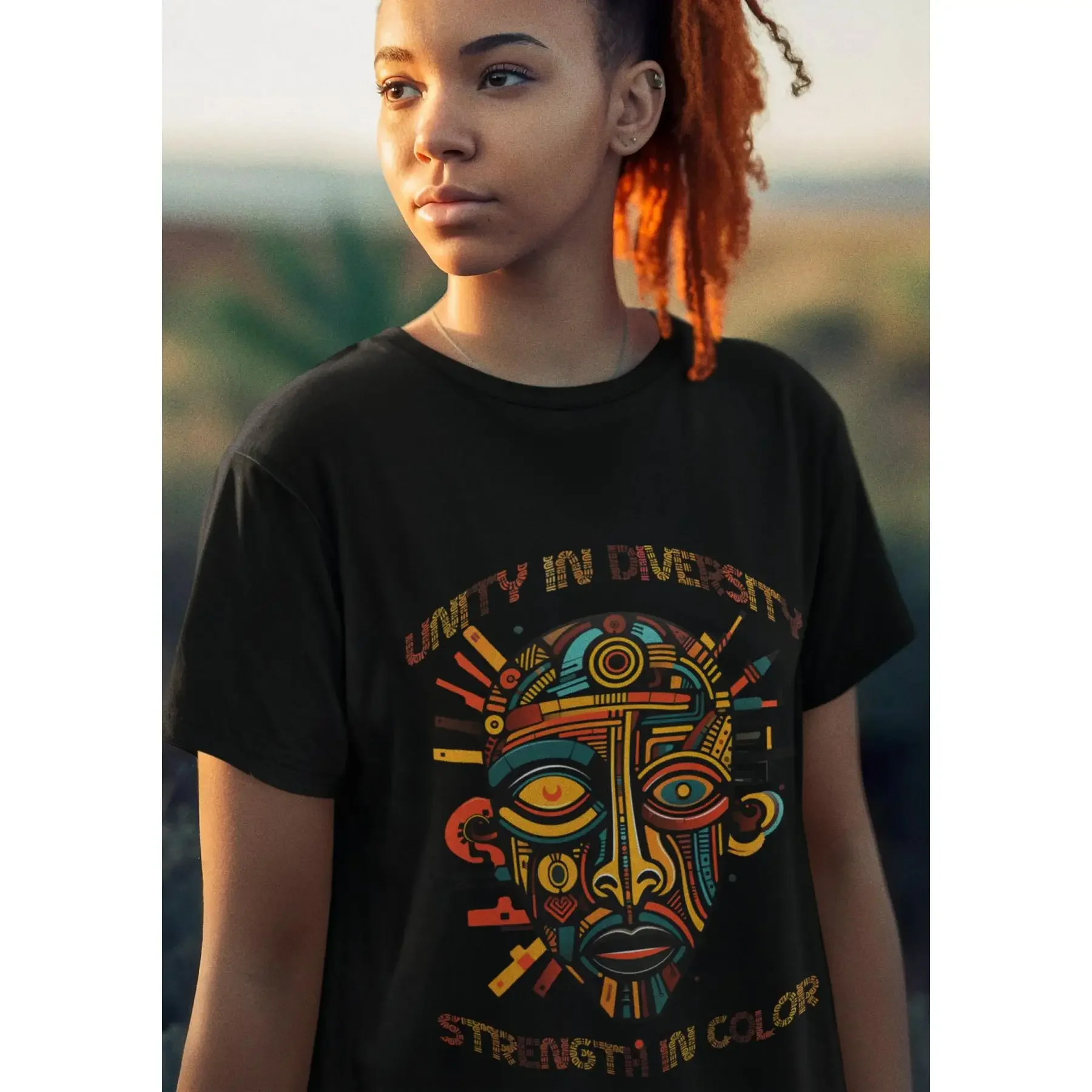 T-shirt en coton épais avec motif de masque africain, motif artistique, force de la diversité, culture, unité