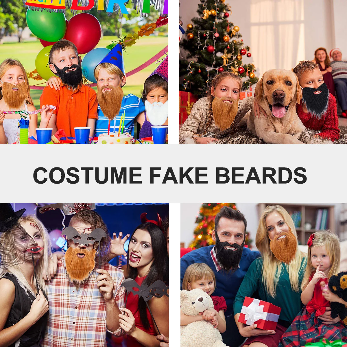 Halloween Fake Beard Costume para crianças e adultos, adereços de nylon, acessórios falsos, Cosplay feminino, engraçado, 2 peças