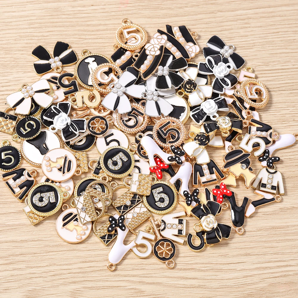 Tusember 10pcs Enamel Bowknot Charms Bag Shoes Pendants for Jewelry Making Earrings Necklace DIY Bracelet Accessories Supplies