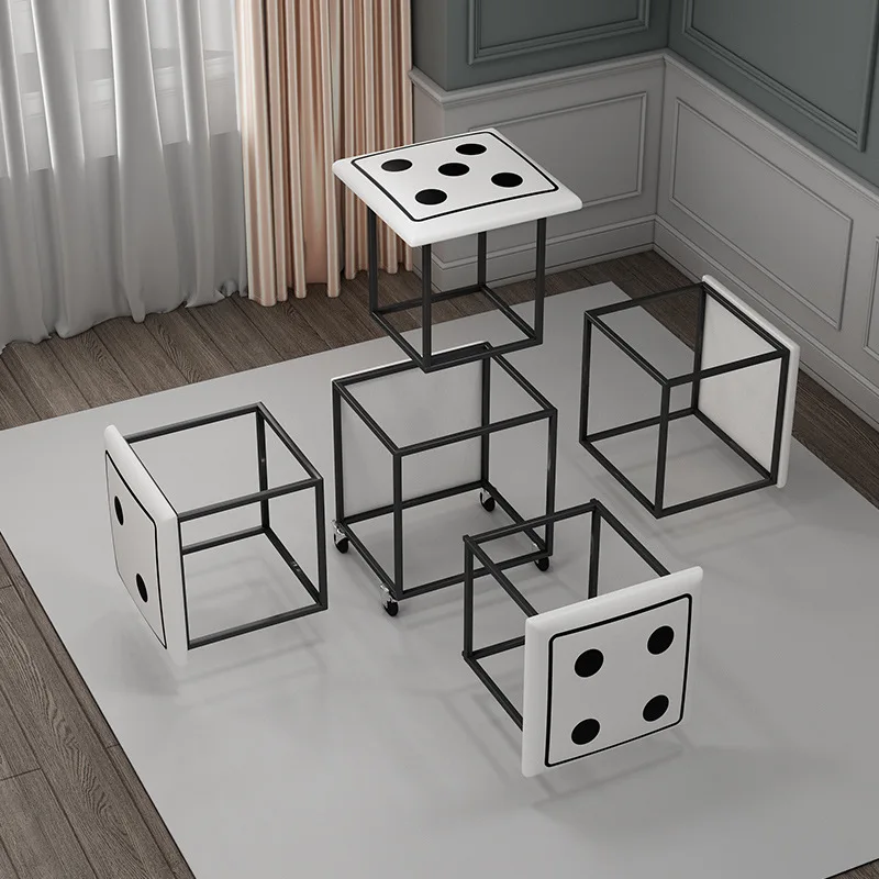 Stowable Dice Rubik's Cube Stool Combination Coffee Table 5-in-1 Sofa Wood Living Room Chair Pouf To Sit Folding Step Foot Stool