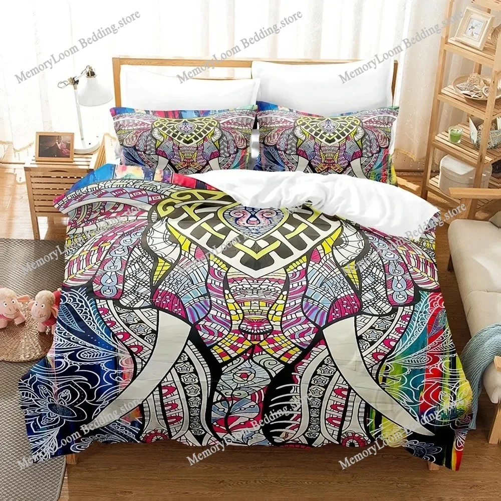 

Elephant 3D Bedding Set Bohemian Animal Pillowcases Quilt Cover Home Decor Gift Double Twin King Queen Duvet Cover Polyester
