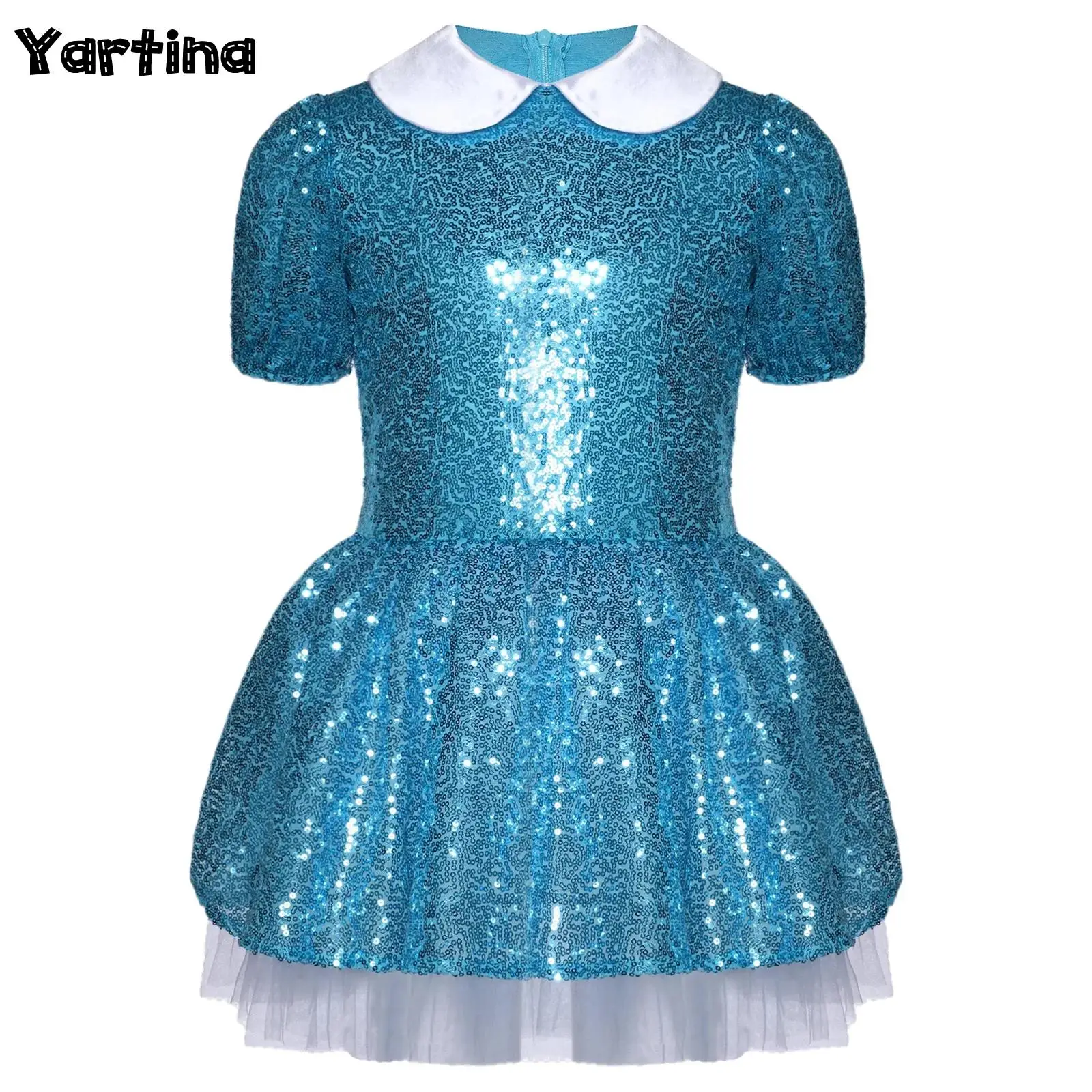 

Костюм принцессы с блестками для девочек, пышная юбка с невидимой молнией сзади, тематические вечеринки на Хэллоуин, платье