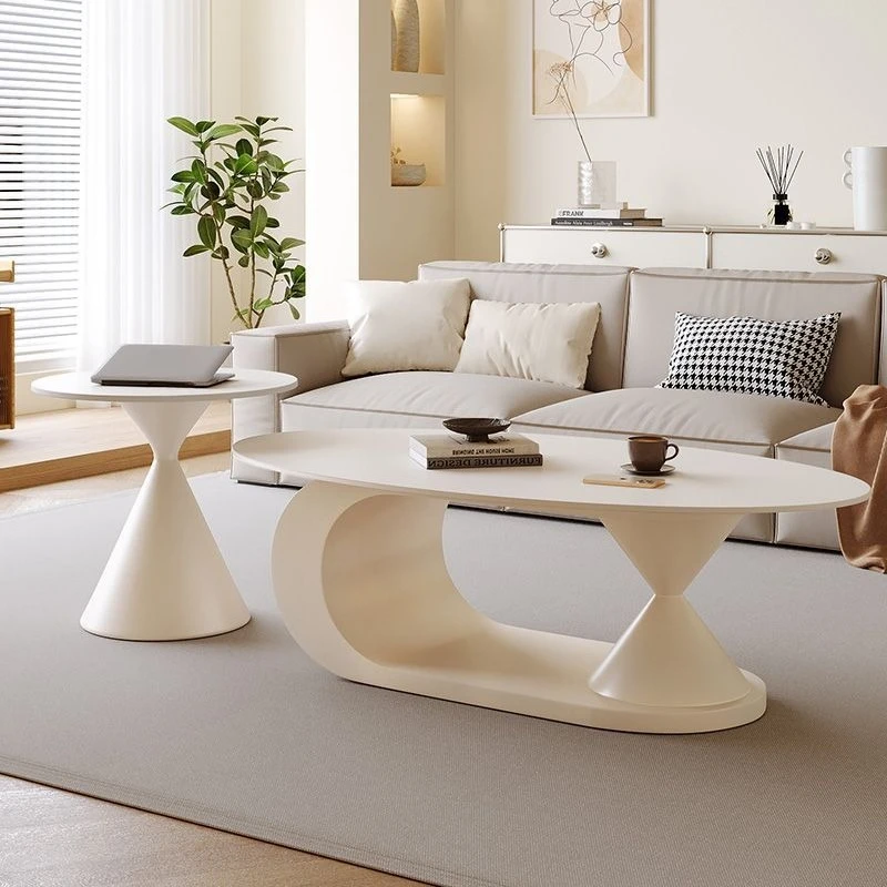 

Living room small apartment side table combination Italian minimalist rock slab coffee table oval