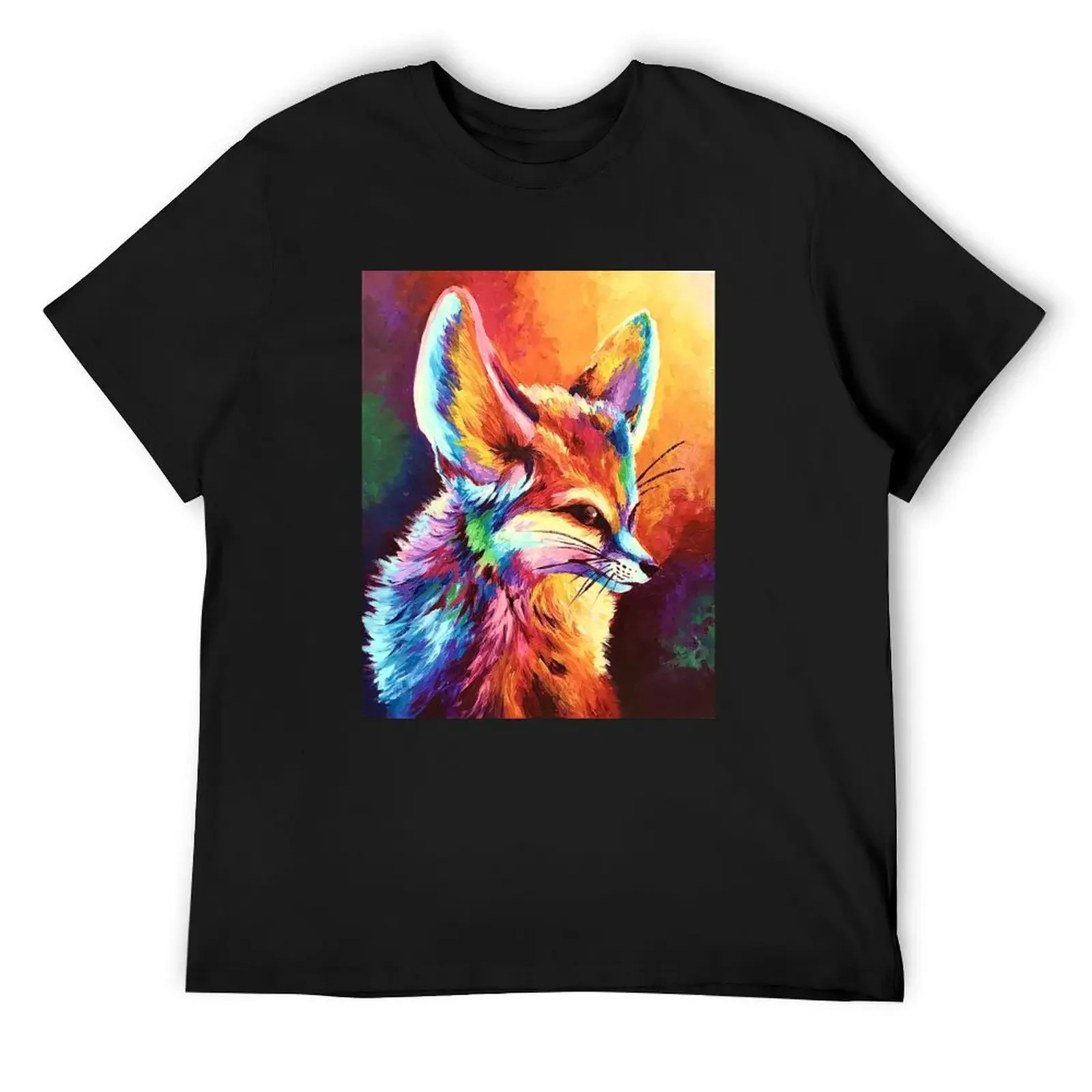 

Rainbow Painted Fennec Fox T-Shirt oversized t shirt anime stuff summer 2025 black t shirts for men