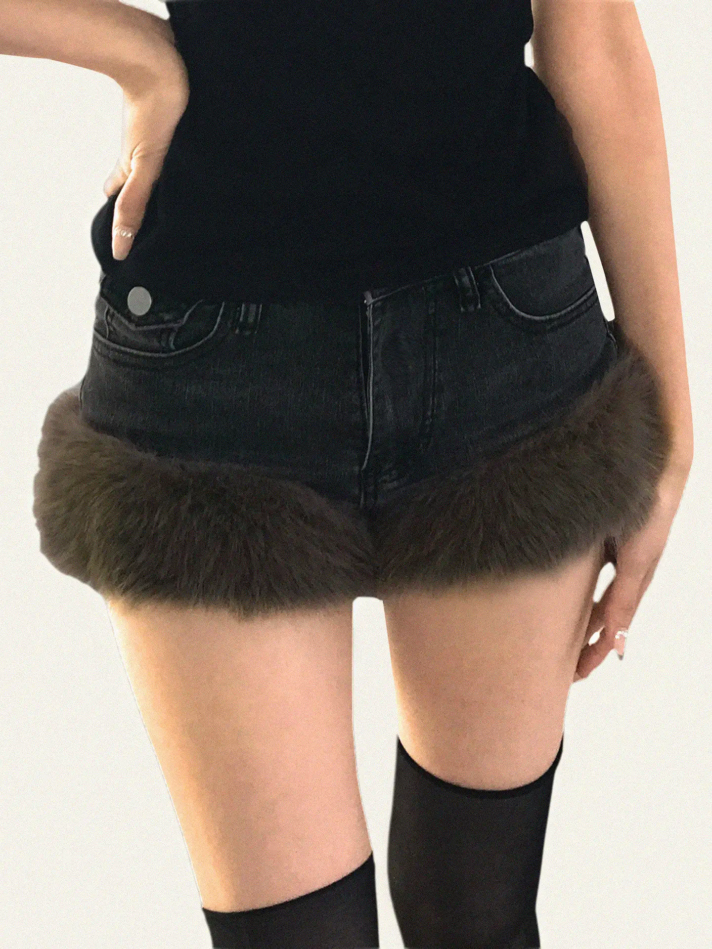 

Fff American Retro Faded Bla Multi-ket Jeans orts Women's Slim Fit Low Waist Casual Bootcut Denim Skirt