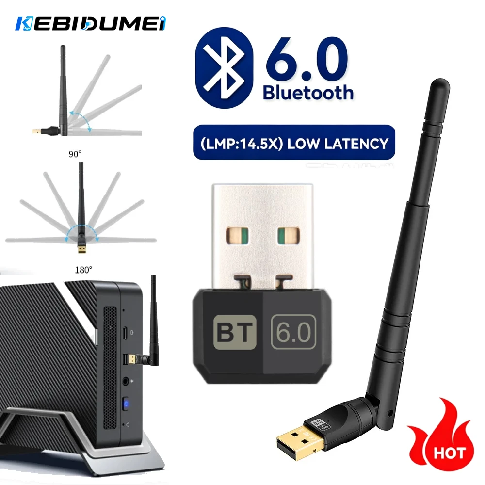 KEBIDUMEI USB Bluetooth 6.0 Adapter BT 6.0 Dongle for PC Windows 11/10/8.1 Bluetooth Receiver&Transmitter for Keyboard/Mouse