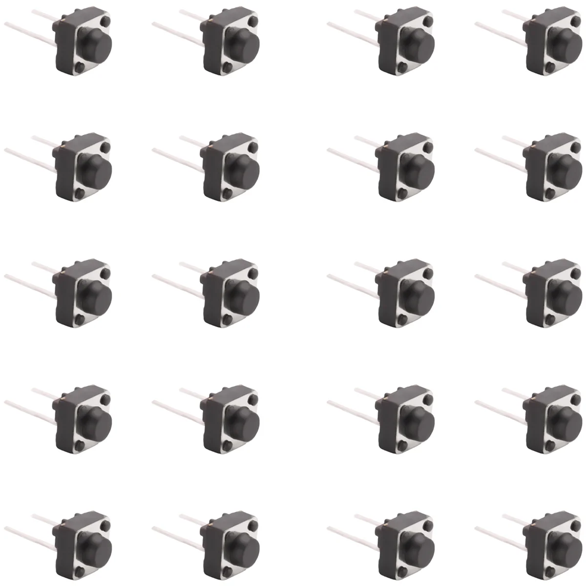 FLLF 20 Buah 6X6X5Mm Sakelar Tombol Tekan Taktil Sesaat 2 Pin DIP Melalui Lubang