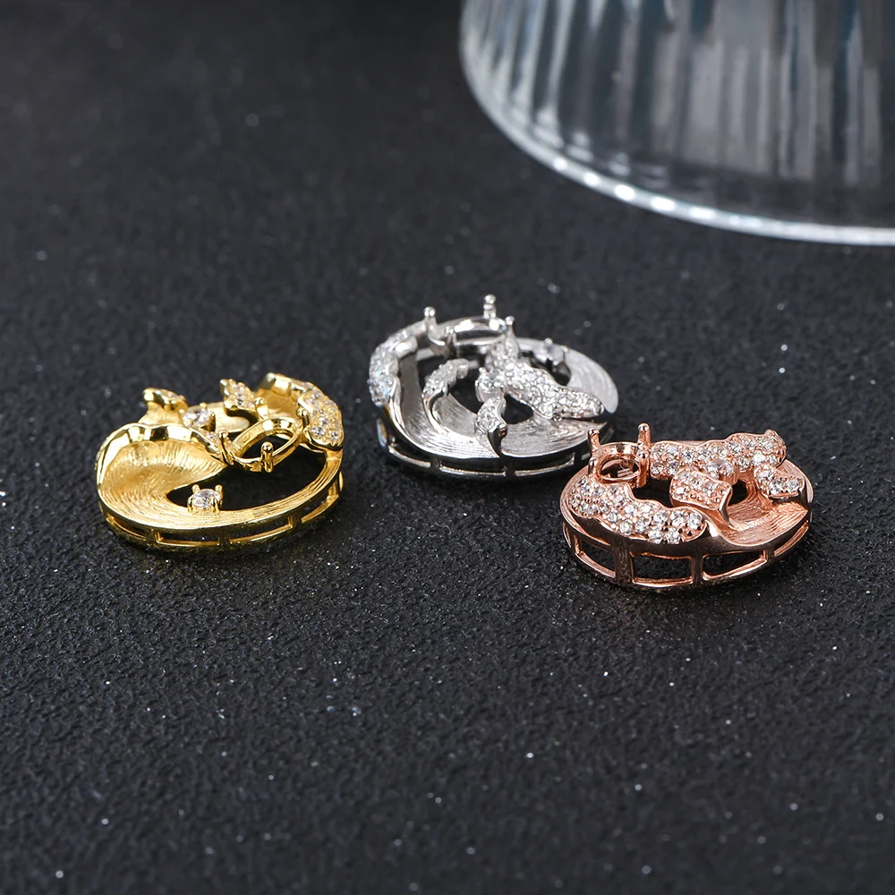 4x6mm stone Pendant with 3D Wave Design, S925 Sterling Silver Empty Bezel Setting for DIY Jewelry Making