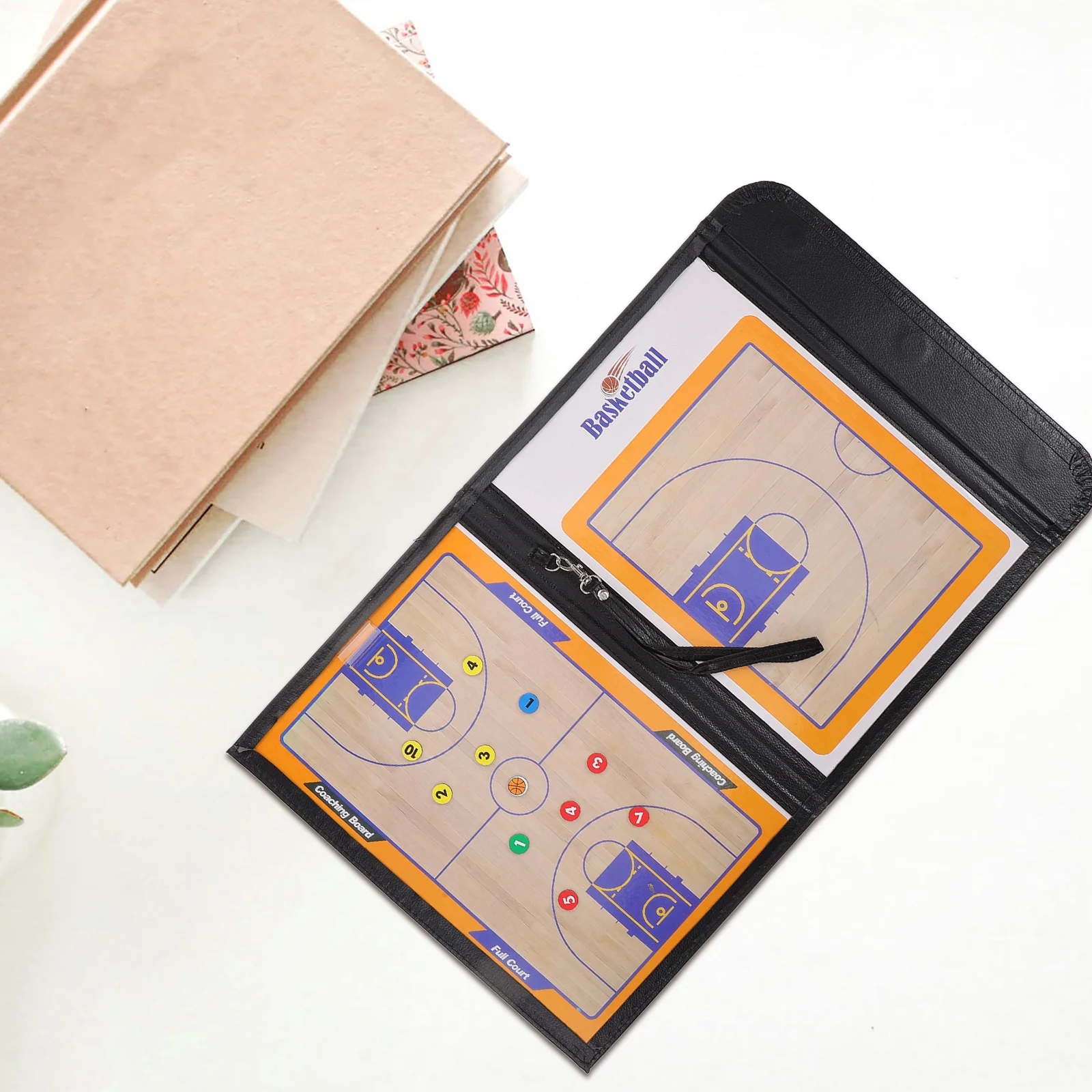 

Tri-Fold Basketball Board Foldable Coaching Clipboard Durable PU Coaching Board for Training Match Strategy Match Clipboard