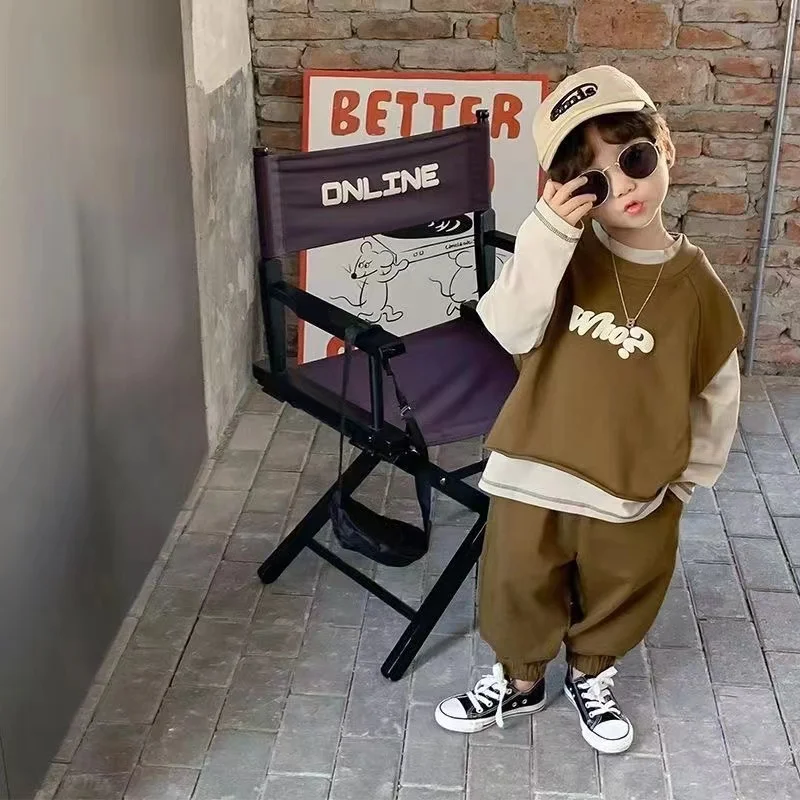 

Children Sports Waistcoat +t Shirt and Pants 3pcs Suit Cotton Tracksuit 1-5Yrs Boy Set Outfit Spring Baby Girl Kid Clothes Set