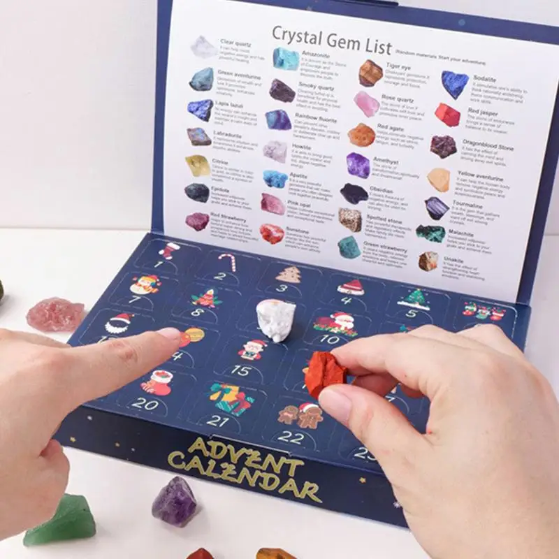 Crystals Christmas Advent Calendar Gift Box 24 Days Natural Gemstone Stone Minerals Rock Collection Christmas Countdown Gifts