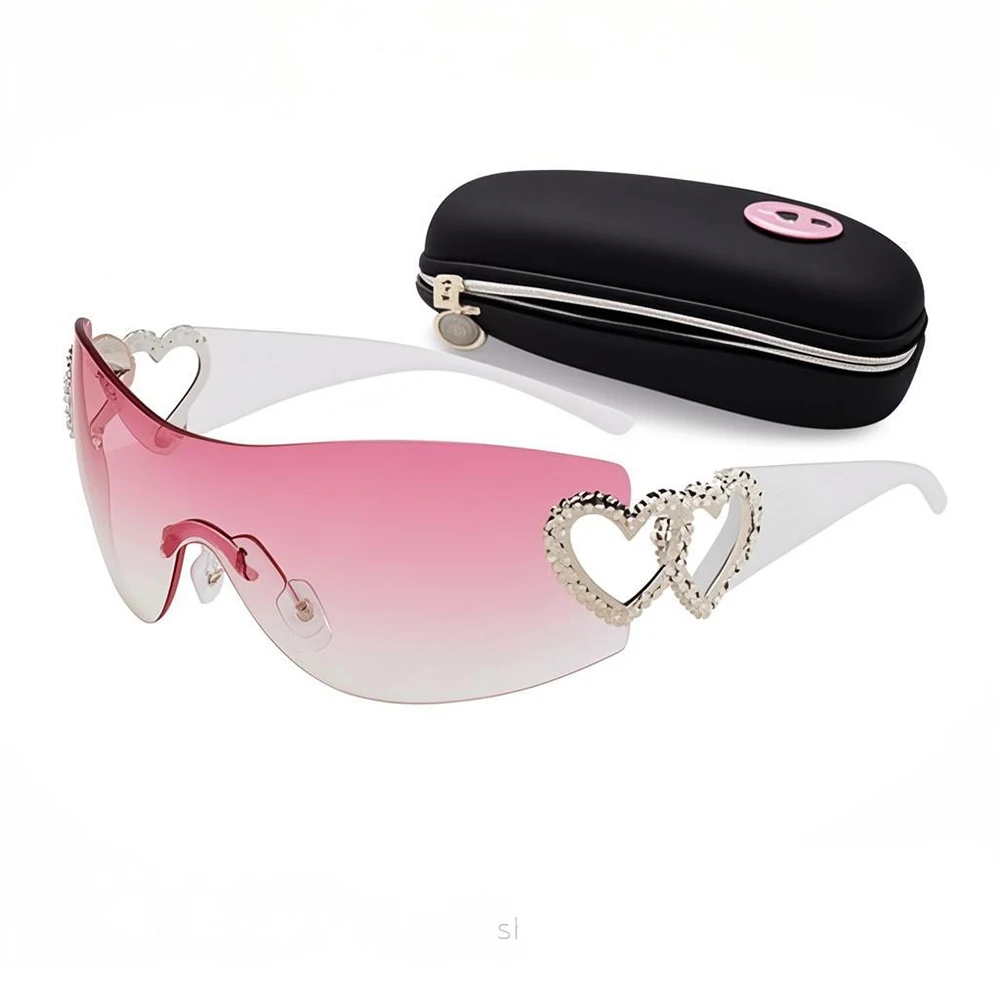 

Rimless Love Heart Shaped Sunglasses for Women Men Fashion Vintage Retro Design Outdoor Sports Red Sun GlassesEyewear Y2K 2025