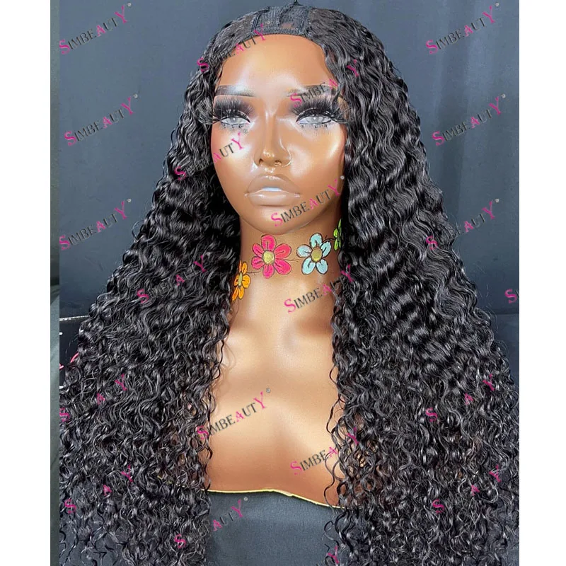 

Long 26Inch Natural Water Curly 100% Human Hair Adjustable U Part Wigs for Black Women Glueless Light Brown Adjustable U Part