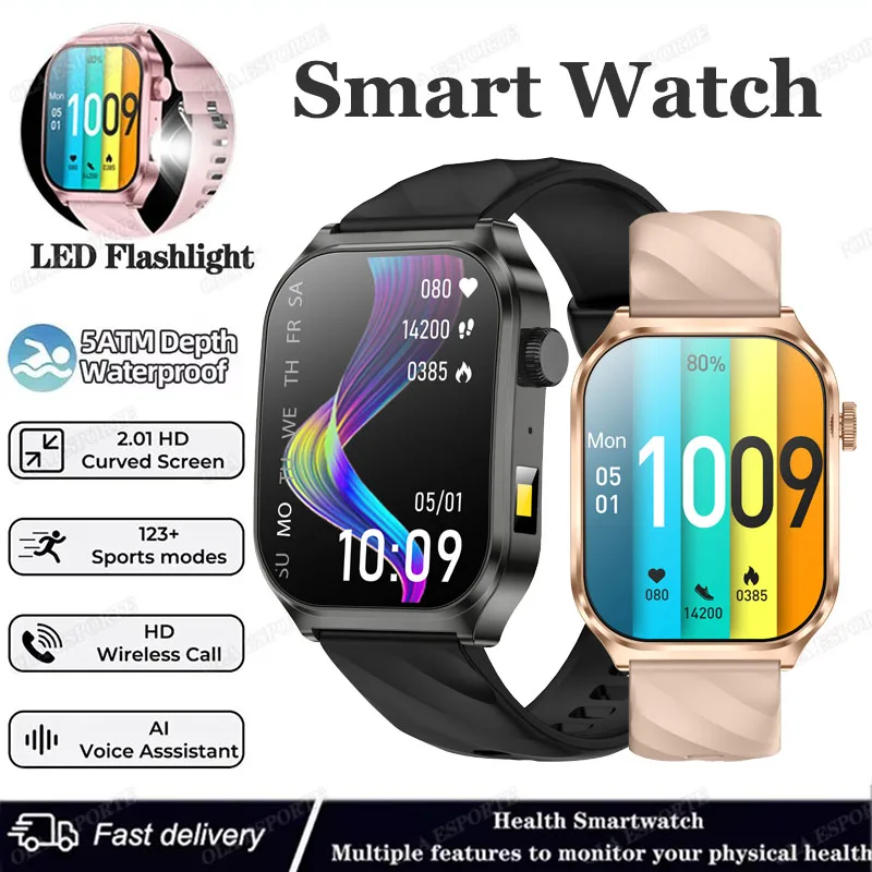 

2025 Flashlight Smart Watch 2.01inch Screen Men Heart Rate Outdoor Sports Step Calorie Date Sleep Monitor Smartwatch For Xiaomi