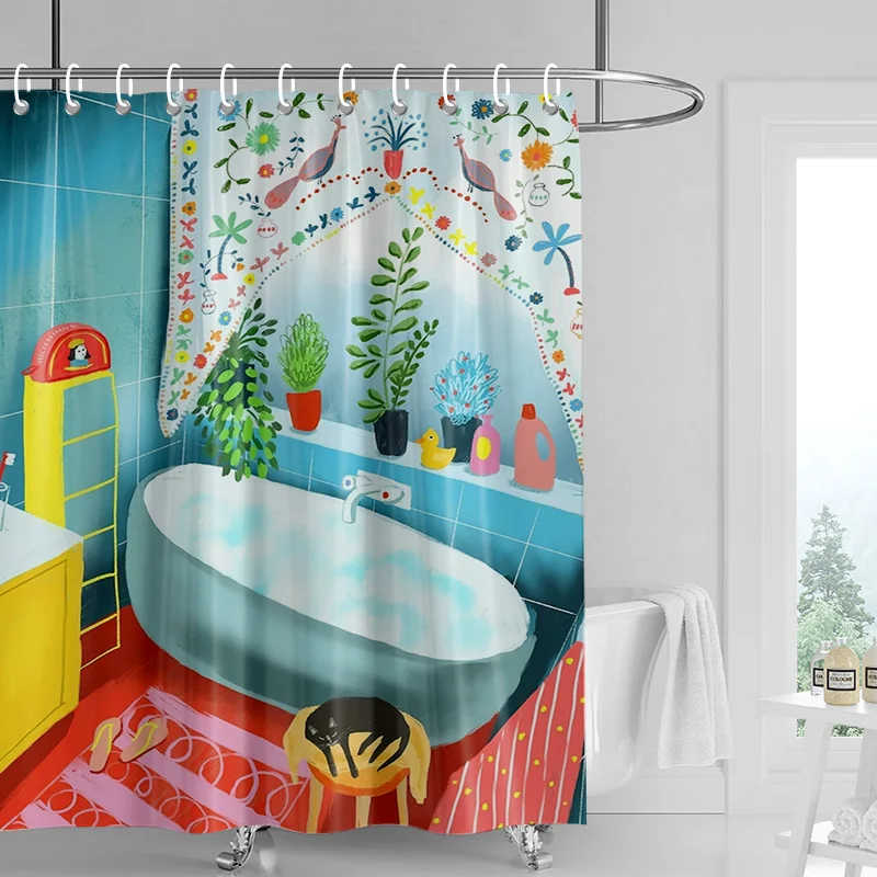 Abstract Art Illustration Bathroom Shower Curtain Waterproof Fabric Modern Nordic Bathroom Curtain Shower Curtain 180x200cm