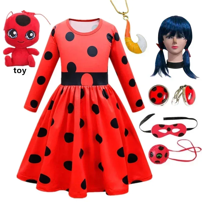 Рождественский карнавальный костюм Reddy Girl Little Beetle, маска, парик с серьгами, детский нарядный костюм на Хэллоуин, детское праздничное платье