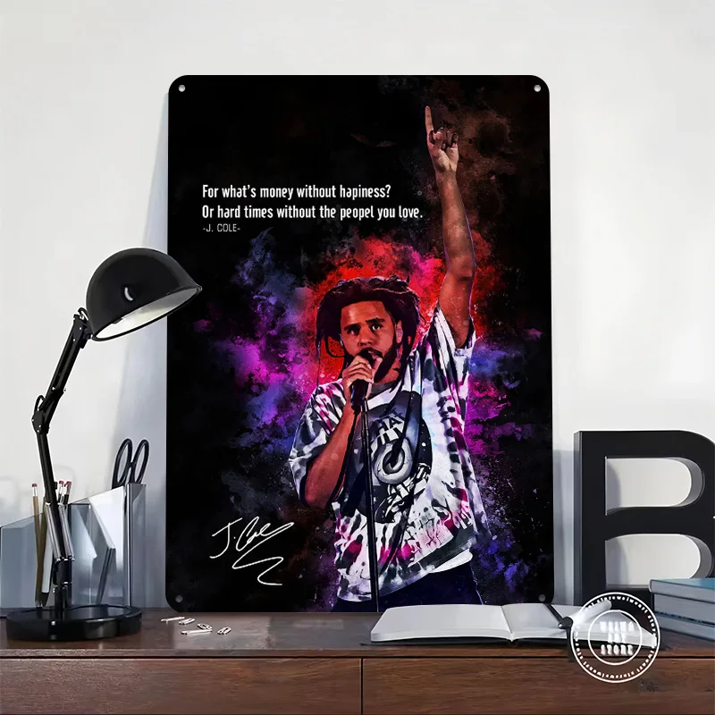 J. Cole Portrait Personalized 3D Textured Metal Poster Wall Art Vintage Tin Signs for Decoration Room Decorating Interior Decor