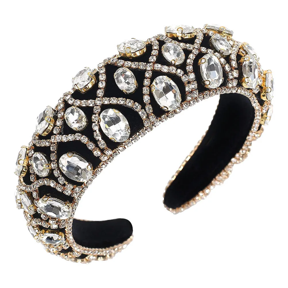 Baroque Rhinestone Hairband Elegant Design Sponge Headband Party Festival Hair Accessory for Women Girl Rhinestone Hairband