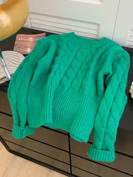 Fashion Simple Green Knitted Sweater O-Neck Long Sleeve Classical Pullovers Chic Autumn Winter Jumper Streetwear 2000s Aesthetic