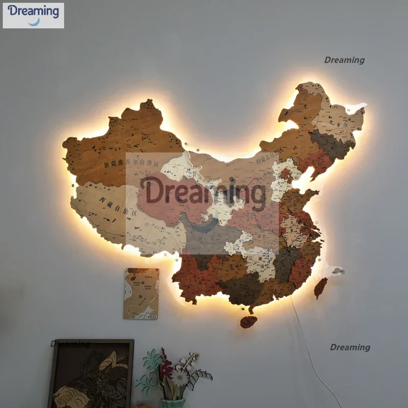 

Китайское освещение, светящаяся карта из цельного дерева, трехмерное украшение стены, украшение стены, креативный фон для гостиной, дивана