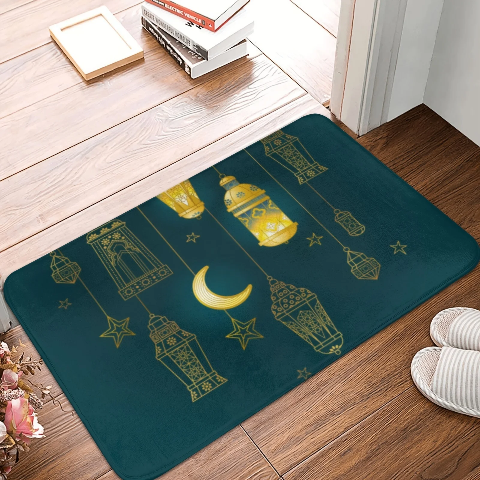 Ramadan Star Moon Welcome Mat Non-slip Polyester Carpets for Bedrooom Kitchen Area Rug Doormat Hand Washable Home Decoration