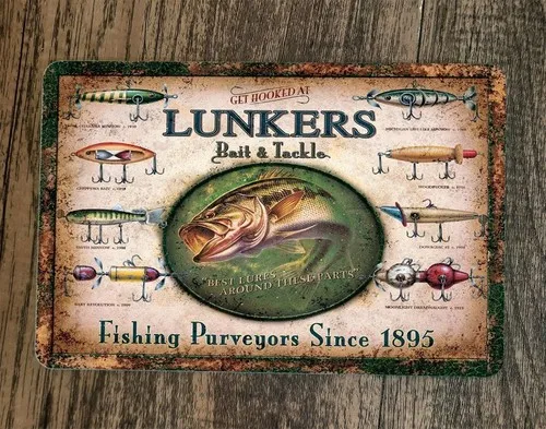 Fishing Purveyors Since 1895 Lunkers Bait and Tackle  Metal Wall Sign Poster
