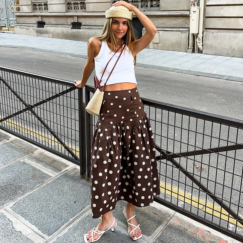

2026 New Women's Polka Dot A-Line Long Skirt High Waist Slimming Elegant Commute Casual Versatile Pleated Fashion Streetwear