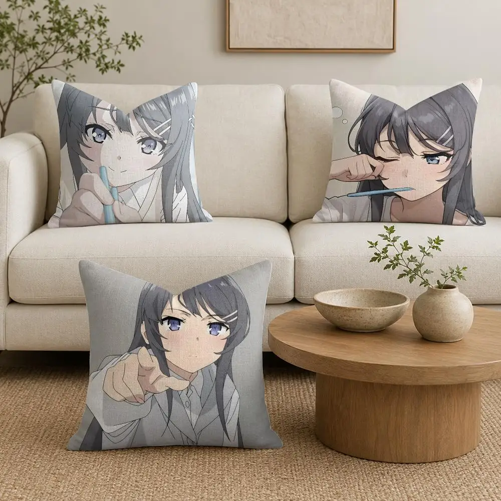 Mai S-Sakurajima Sexy Glamorous Cushion Cover Organic Natural Linen Pillowcase with Double Sided Print for Sofa Home Decor Gift
