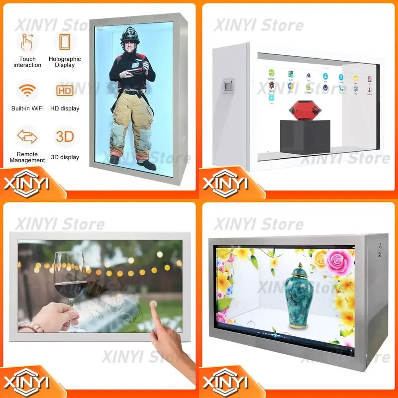 for 55 Inch Transparent LCD 3D Advertising Display Box Media Player Intelligent Signage with Interactive Touch Showcase