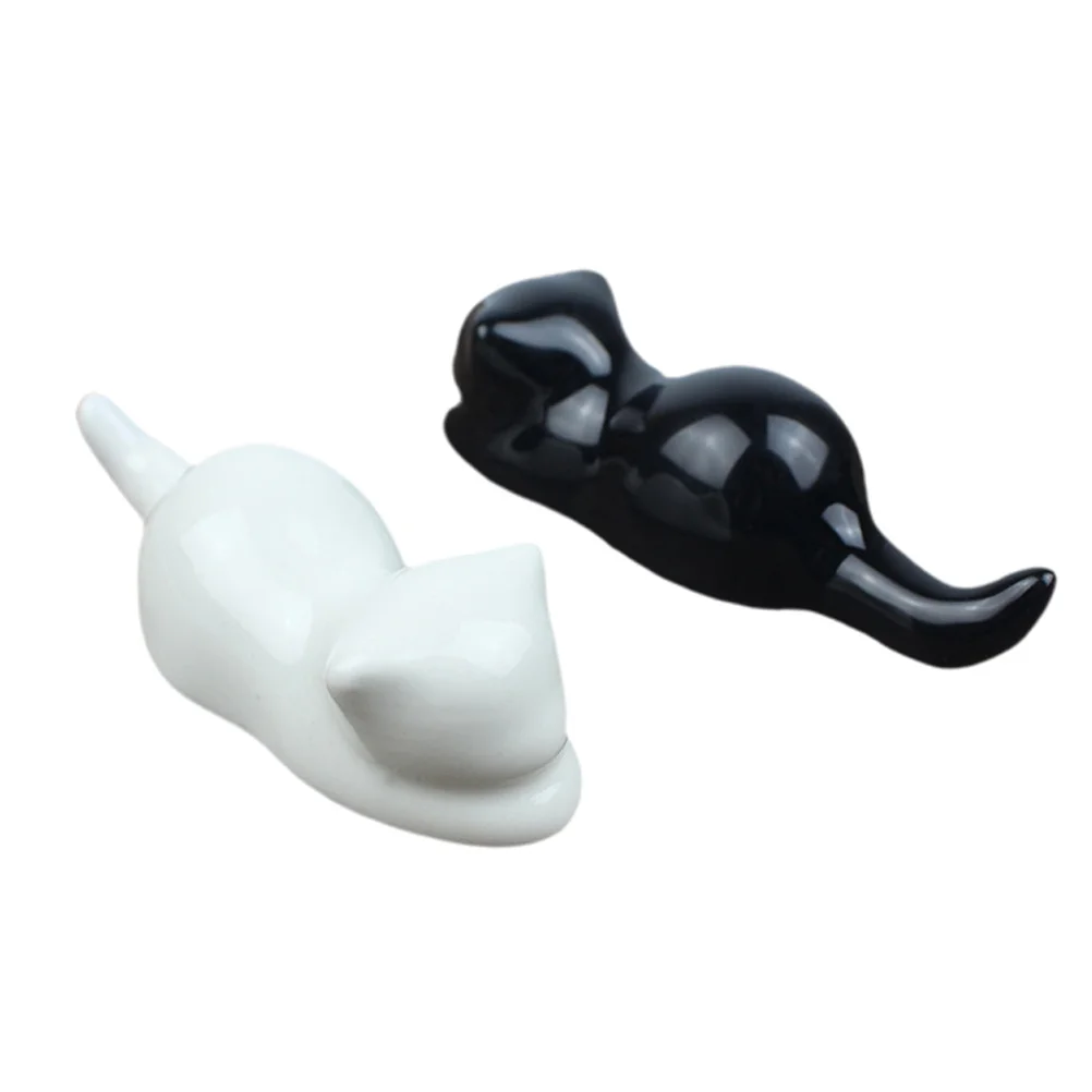 

2Pcs Cute Ceramic Cat Pen Hanging Holder Elegant Decorative Stationery for Desk Organizing Art Supplies Black and White