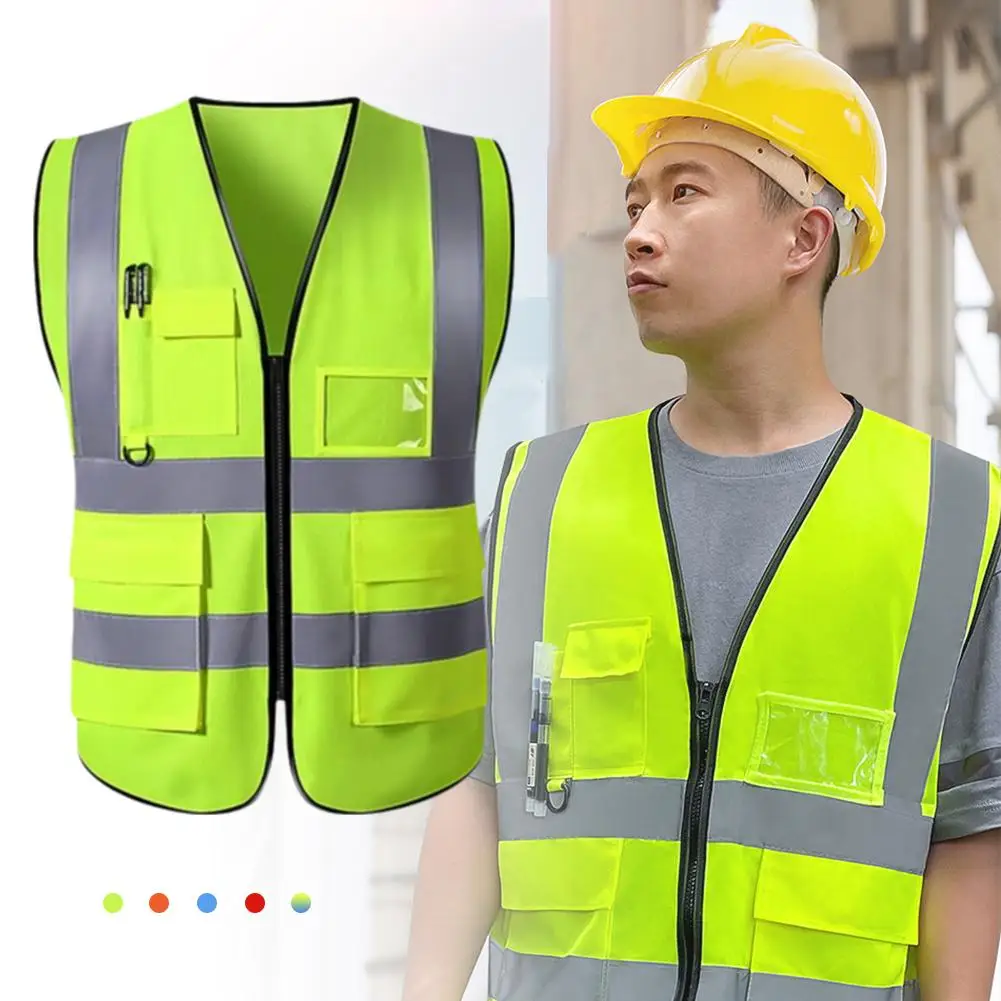 1 Stuks Multi-Pocket Bouwvest Site Reflecterende Vest Reflecterende Kleding Wegverkeer Veiligheid Reflecterende Kleding