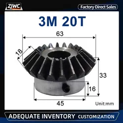 Bevel Gear 3M 20Teeth With Inner Hole 14/15/16/17/18/19/20/22/24/25/28mm 90 Degree Drive Commutation Steel Gears With Screw